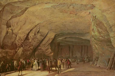 Vchod a interiér jeskyně používané jako sklad soli v Dieppedalle, kolem 1798