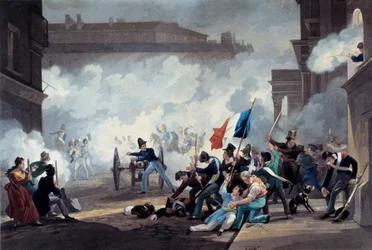 Revoluce roku 1830: Student Ecole Polytechnique se zmocnil kusu děla při dobytí Palais-Royal 28. července