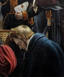 The Death of Napoleon, 5/05/1821 at Saint Helene Detail reprezentující Jean Abraham Noverraz (1790-1849). Litografie Jeana Pierra Marie Jazeta (1788-1871) podle obrazu Charlese Auguste Steubena (1788-1856) Malmaisona. Zámecké muzeum