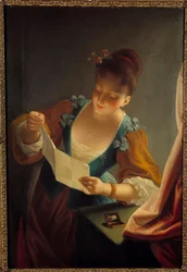 Mladá žena čtoucí dopis od Jeana Raouxe (1677-1734), 18. století