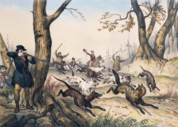 Lov vlků, rytina Jean Victor Adam (1801-1866)