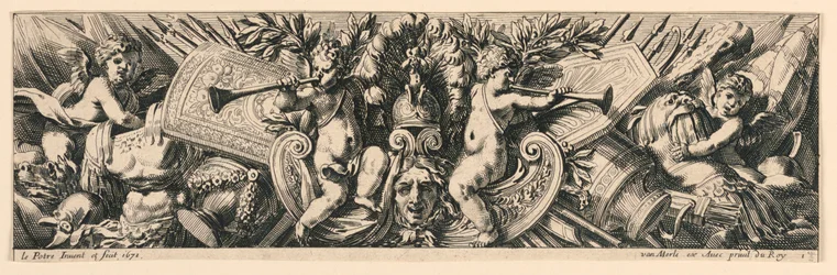 Frieze: Trofeje zbraní a Putti