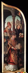 Levý panel triptychu Zvěstování (The Annunciation). Malba na dřevě od Jeana Bellegambe staršího (1470-1534) Rozměr 103 x 33 cm Petrohrad, Ermitáž