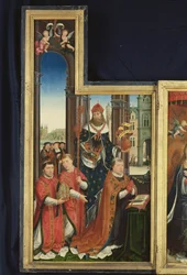 Polyptych Oslava Nejsvětější Trojice, panel zobrazující opaty, 1509-15