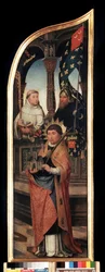 ""Reprezentace svatého Viléma z Bruselu, svatého Bernarda z Clairvaux (San Bernardo di Chiaravalle)"" Pravý panel triptychu zvěstování (Zvěstování). Malba na dřevě od Jean Bellegambe staršího (1470-1534) Petrohrad, m