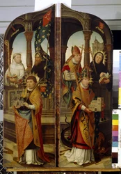 Saint Trond a Saint Guillaume. Pevné panely triptychu (Svatá Trudo a Saint Guillaume. Dva boční panely Triptychu). Obraz Jean (Jehan) Bellegambe (Belgamb, Belgand) (1470-1534), olej na plátně