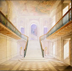 Návrh schodiště v Painted Hall, Chatsworth (akvarel na papíře)