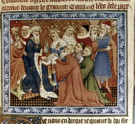 Marco Polo přijíždí na Kublajchánův dvůr., asi 1338-1410 (miniatura)