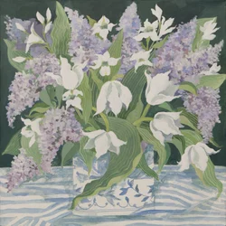 Šeřík a tulipány (akryl)
