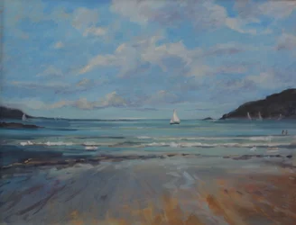 Northsands Salcombe , plachtění . olej na plátně, 2016