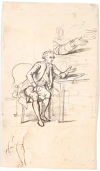 Studie k rodinnému portrétu Holmskioldových z roku 1787: tajná rada. Theodor Holmskiold sedí u stolu