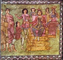 Mordechaj a Ester (tempera na sádře)