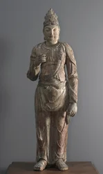 Stálý bódhisattva, 12.-13. dynastie (dřevo paulovnie s gessem a polychromií)