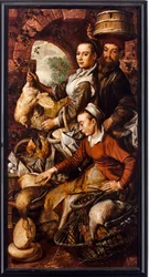 Trhovci prodávající drůbež a vejce - Obraz Joachima Beuckelaera (1533-1574) 1564 Rozměr 203x103 cm Genes, Musei di Strada Nuova