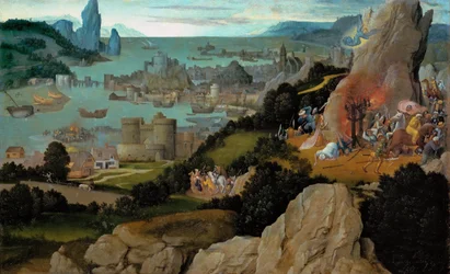 Rané nizozemské umění: Umučení svaté Kateřiny par Patinier, Joachim (asi 1480-1524), před rokem 1515. Olej na dřevě, 27,8x44,8. Uměleckohistorické muzeum, Vienne