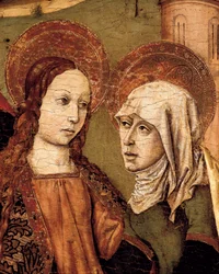Oltářní obraz Navštívení, Panna se setkává s Alžbětou, detail, cca. 1488-1516 (tempera na dřevě)