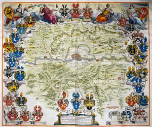 Frankfurt a jeho území, z Atlas Maior, atlas v 11 svazcích, od Joan Blaeu (1596-1673), svazek III, mědirytina, 57,5x39 cm, Amsterdam
