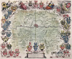 Mapa Frankfurtu a okolí, z „Nova Hanc Territori Francofurtensis Tabulum“, 1649