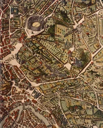 Mapa Říma, od Joan Blaeu (1596-1673), tisk z The Theater of the United States and Admirality of Italy