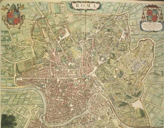 Mapa Říma, rytina z The Theatre of the City of Italy od Joan Blaeu, tištěná v Itálii