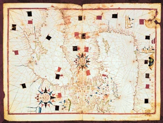 Mapa východní části Středozemního moře a Černého moře, rukopis portolánového atlasu ze 16. století (rukopis)
