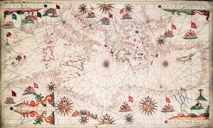 Mapa Středozemního moře, cca 1640 (pergamen)