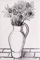 Hnědý džbán se sušenými květy, 2000, grafit