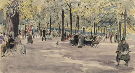 Zahrady Tuileries, Paříž, kolem roku 1925 (inkoust a wc na papíře)