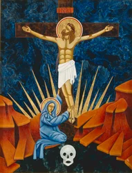 Ukřižování, 2005 (vaječná tempera a 24karátové zlato na dřevě)