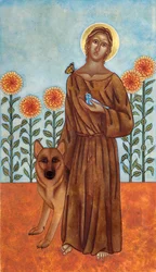 Svatý František a vlk z Gubbia, 2009 (vaječná tempera a 24karátové zlato na dřevě)