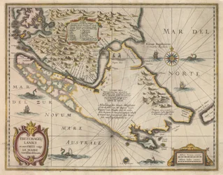 Nejpřesnější vymezení Magellanova průlivu a nových průlivů běžně známých jako Le Maire, kolem roku 1630