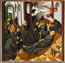 Smrt svatého Bernarda z Clairvaux (tempera na dřevě)