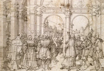 Příběh Lukrécie. Jorg Breu starší (asi 1475-1537) německý malíř. Pero a černý inkoust na papíře.