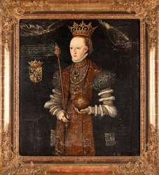Portrét Marguerite Lejonhufvud (rozená Margareta Eriksdotter) (1516-1551), reine de Suede - Peinture de Johan Baptista van Uther (aktif 1562-1597), huile sur toile (102x90 cm)