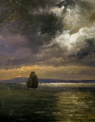 Pohled na Christianiafjord, Johan Christian Clausen Dahl (1788-1857), detail, Norsko