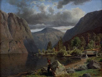 Muž v krajině fjordu