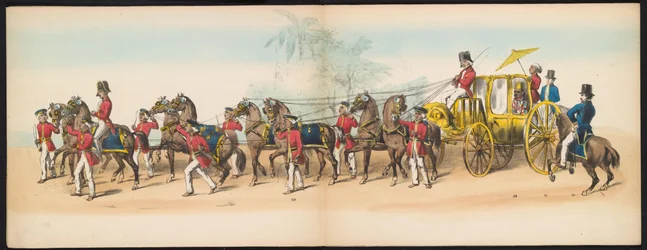 Maškaráda delftských studentů, 1857 (deska 3) Krojovaný průvod pořádaný členy studentského sboru Delft 5. května 1857, zobrazující Garebegův průvod sultána z Djokjokarty a nejcharakterističtější typy z Nizozemí.