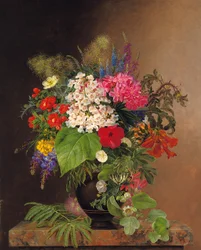 Convolvulus, lupiny, rozrazil a fuschia ve váze, 1833