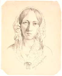 Portrét mladé ženy, jedna tvář. Možná zastupující Louise Marie Neergaard (1816-1895)