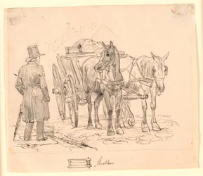 Kůň popeláře. F.n.m.f. kresba odpadkového koše. Ilustrace ke Kaalundovým "Bajkám pro děti". Viz komentář z katalogu listů.