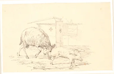 Beran a prase. Ilustrace ke Kaalundovým "Bajkám pro děti". Viz komentář z katalogu listů.