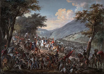 Císař Alexandr I. (1777-1825) a jeho doprovod prošli v červenci 1815 pohořím Vogézy - Hoechle, Johann Baptist (1754-1832) - 1825 - Akvarel na papíře - 70,9x99,7 - Soukromá sbírka
