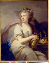 Portrét princezny Jekatěriny Fjodorovny Dolgorukové (Dolgorukové) (1769-1849) v Hebe. Malba Johanna Baptista von Lampi třísla (1751-1830), olej na plátně. rakouské umění