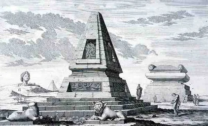 Pyramidy označující hrobku egyptského krále Sotise, nalezené v troskách Heliopole. z 
