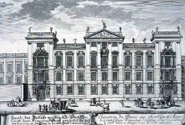 Palác hraběte Jana Václava, Praha, z „Plánu historické architektury“, ryl Johann Adam Delsenbach (1687-1765) 1721 (rytina)