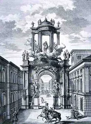 Triumfální oblouk, Vídeň, z „Plánu historické architektury“, vyrytý Johannem Adamem Delsenbachem (1687-1765) 1721 (rytina)