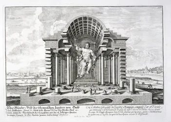 Socha Dia Olympského od Phidias, deska 5 z „Návrh historické architektury“, vyryla Johann Adam Delsenbach (1687-1765) 1721