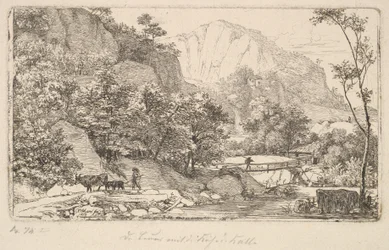 Rolník s krávou a teletem, v Unterbergu u Berchtesgadenu, 1818.