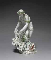 Rybářka, výrobce Porcelánová továrna Ludwigsburg, Německo, kolem 1765 (porcelán se smaltovanou a zlacenou dekorací)
