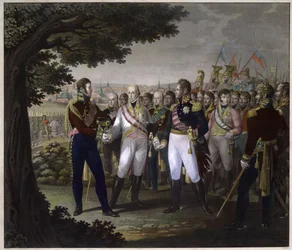 Ruský car Alexandr I. (1777-1825), rakouský císař František I. (1768-1835) a pruský král Frederic Guillaume (Frederic-Guillaume) III. v Praze 18. března 1813 - Setkání císařů Františka I. Rakouského, Alexandra I. Rusko a Fre